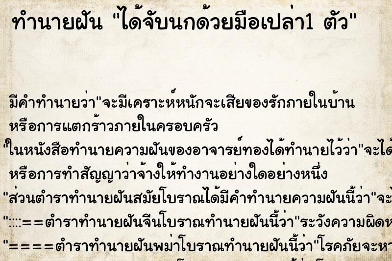 ทำนายฝันได้จับนกด้วยมือเปล่า1ตัว ทำนายฝันทำนายฝันได้จับนกด้วยมือเปล่า1ตัว
